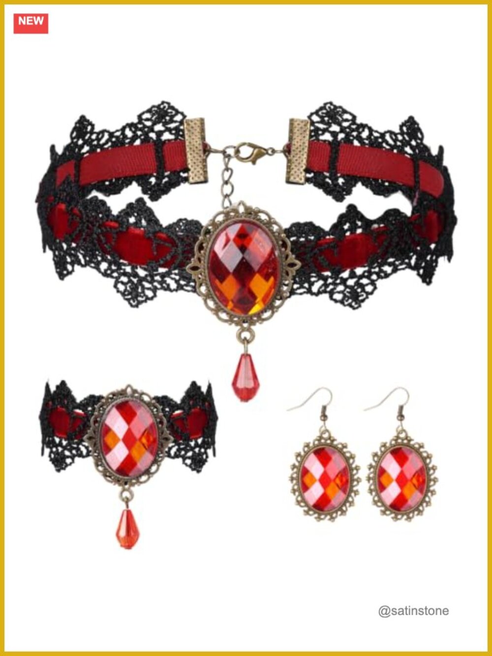 Gothic Lace Choker Bracelet Earrings Set Victorian Vampire Costume Jewelry